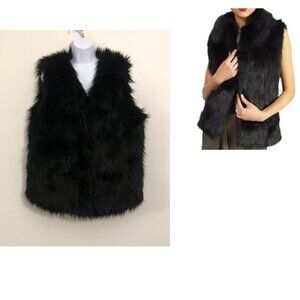 Black Fur Open Front Fur Vest Size L